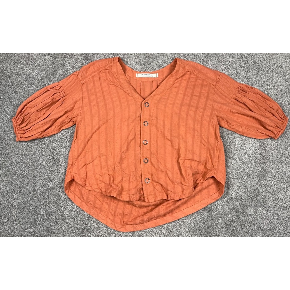 Free People Shirt Womens Medium Orange Snap Down Feel It Still Boho Slouchy Top
